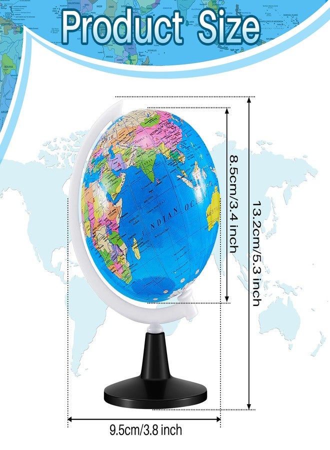 Henoyso 6 Pcs World Globe for Kids 3.4'' Educational Mini Desk Decorative Earth Globes with White Stand Learning Rotating World Map for Adults Classroom Geography Table Decor - Image 2